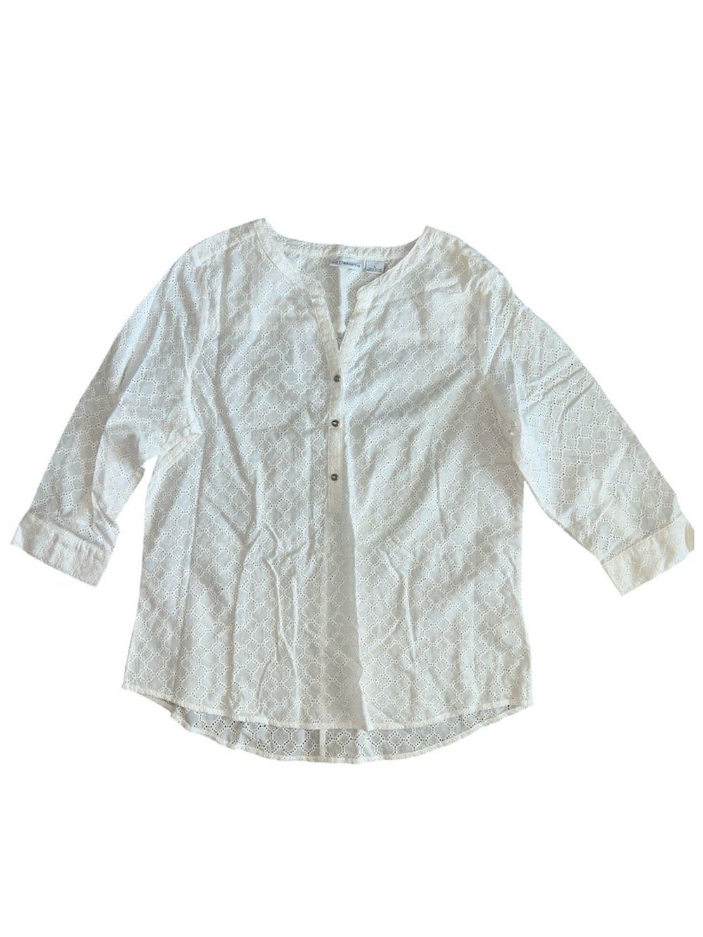 Liz Claiborne White Eyelet Button-Front Blouse Size Large